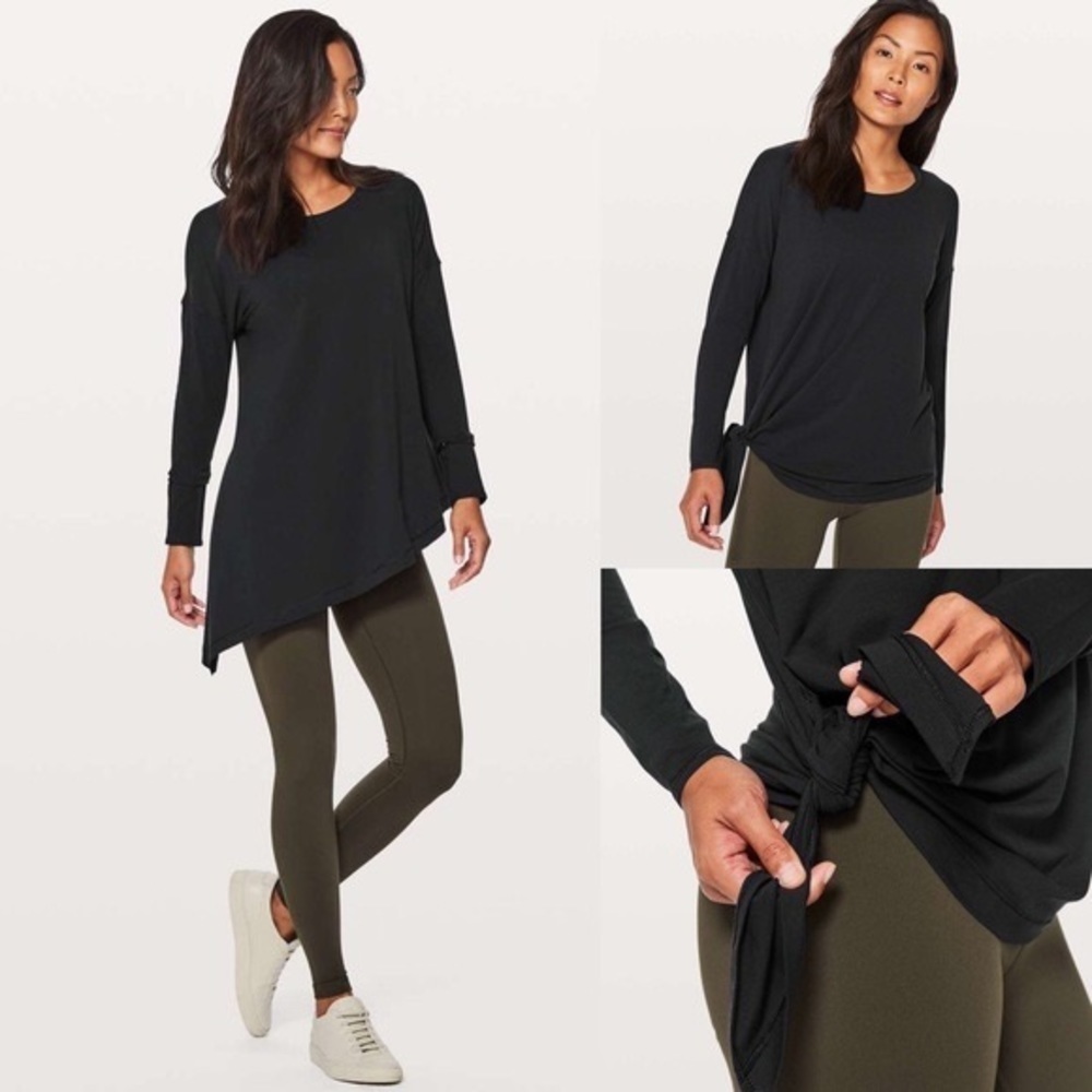 Lululemon to the point long sleeve side tie shirt size 4 in Black - Picture 1 of 8